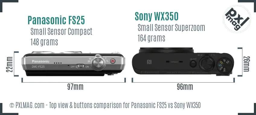 Panasonic FS25 vs Sony WX350 top view buttons comparison