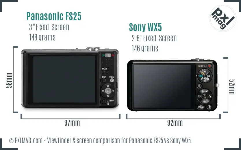Panasonic FS25 vs Sony WX5 Screen and Viewfinder comparison