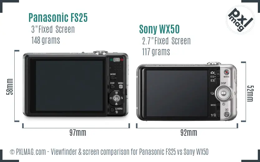 Panasonic FS25 vs Sony WX50 Screen and Viewfinder comparison