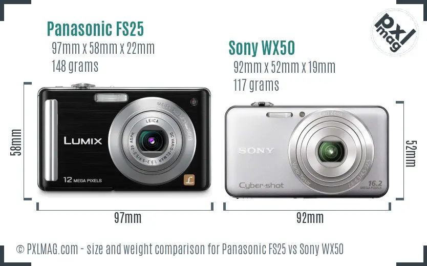 Panasonic FS25 vs Sony WX50 size comparison