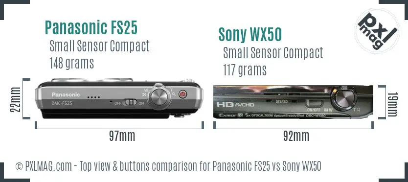Panasonic FS25 vs Sony WX50 top view buttons comparison