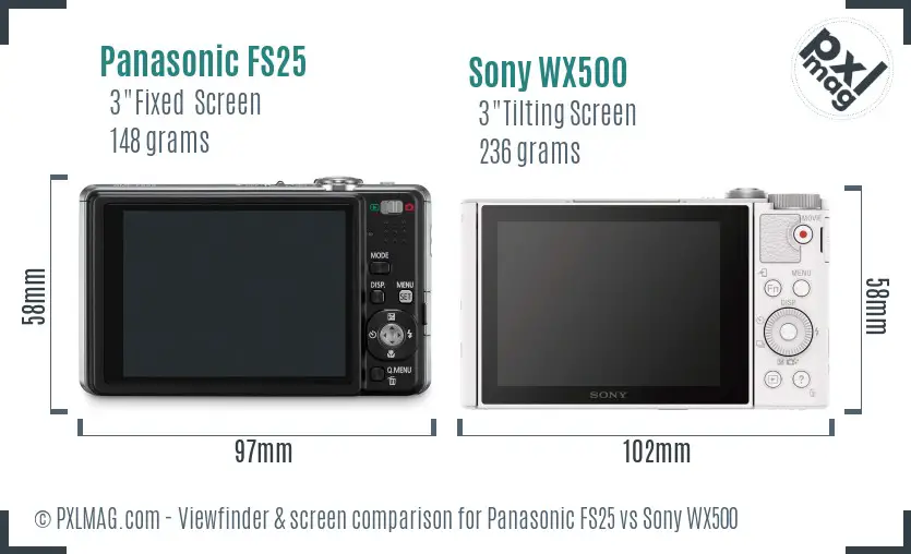 Panasonic FS25 vs Sony WX500 Screen and Viewfinder comparison