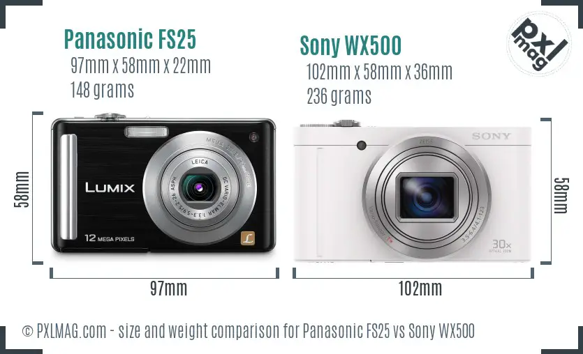 Panasonic FS25 vs Sony WX500 size comparison