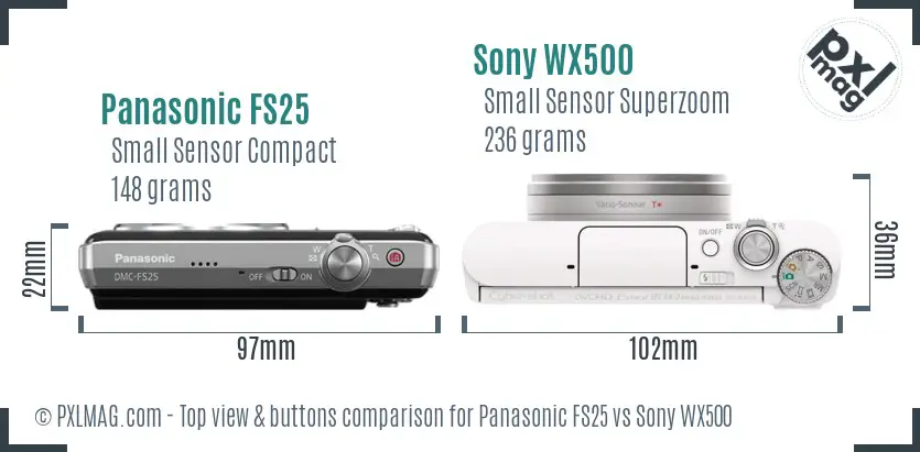 Panasonic FS25 vs Sony WX500 top view buttons comparison