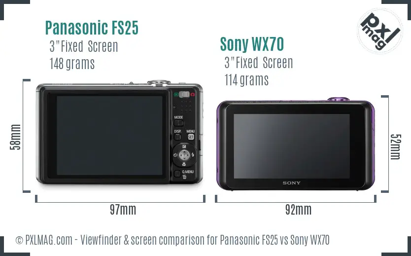 Panasonic FS25 vs Sony WX70 Screen and Viewfinder comparison