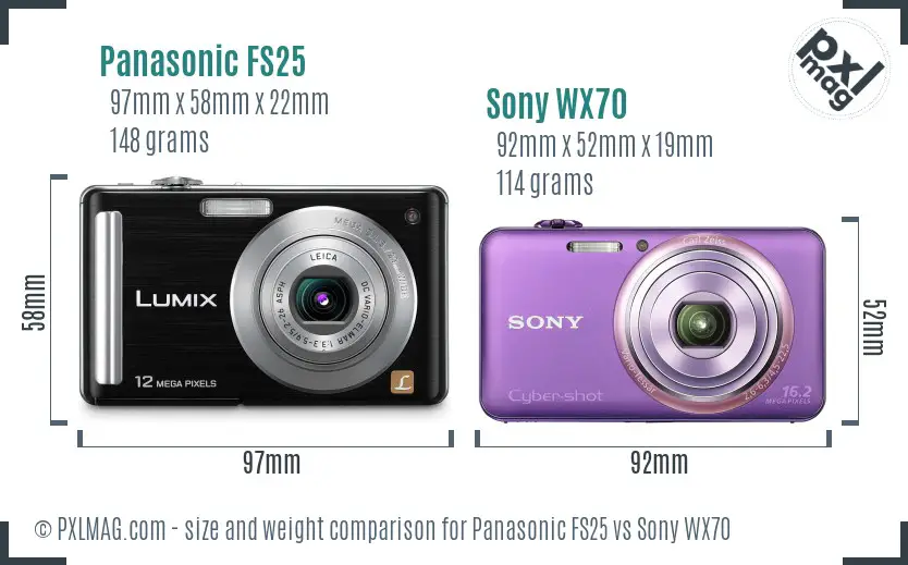 Panasonic FS25 vs Sony WX70 size comparison
