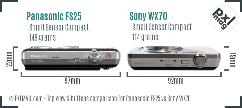 Panasonic FS25 vs Sony WX70 top view buttons comparison