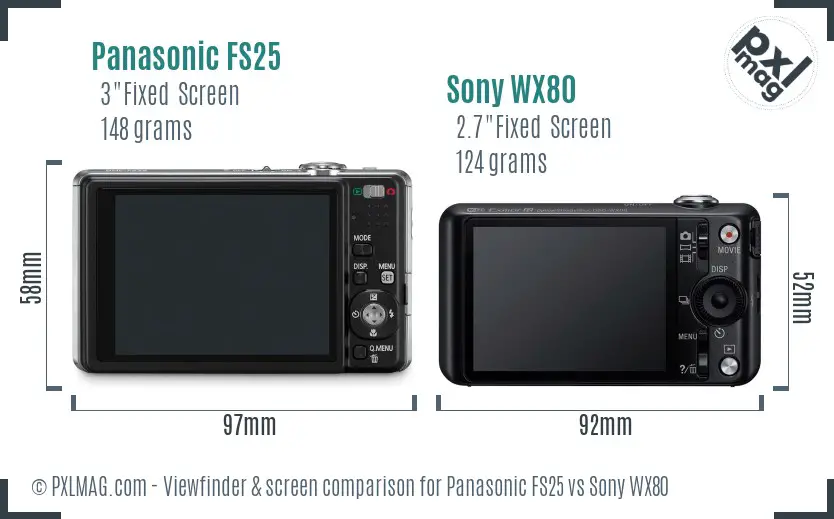 Panasonic FS25 vs Sony WX80 Screen and Viewfinder comparison