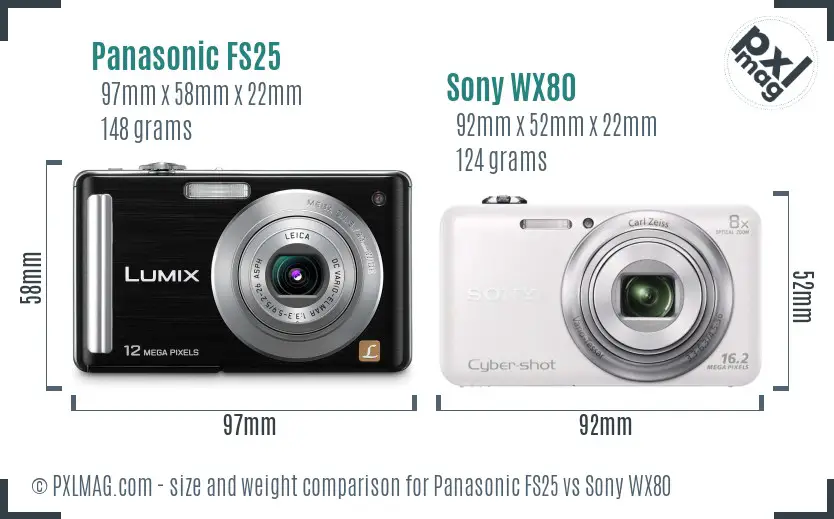 Panasonic FS25 vs Sony WX80 size comparison