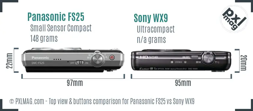 Panasonic FS25 vs Sony WX9 top view buttons comparison