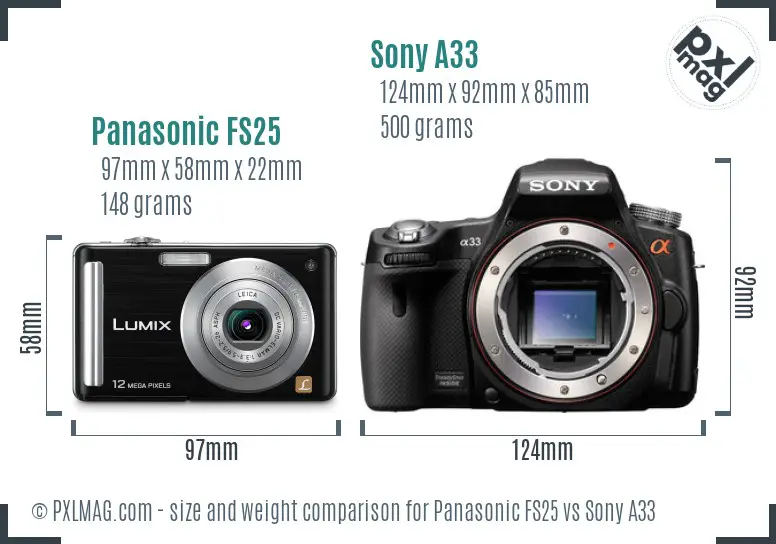 Panasonic FS25 vs Sony A33 size comparison