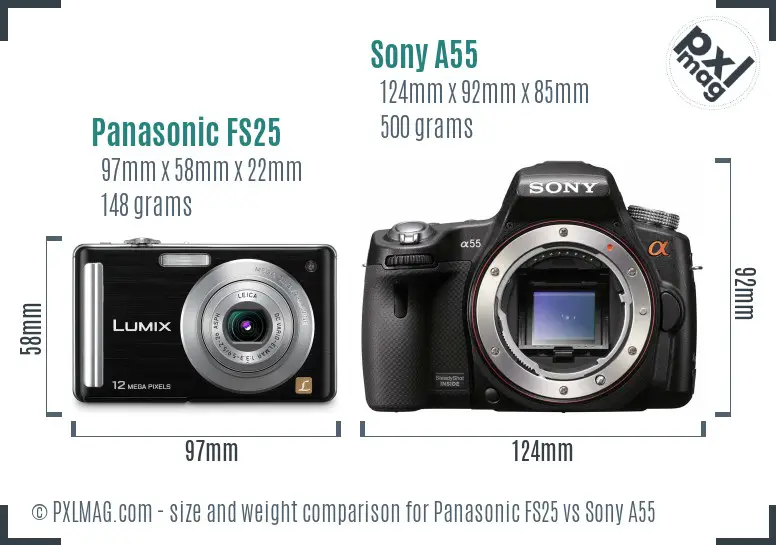 Panasonic FS25 vs Sony A55 size comparison