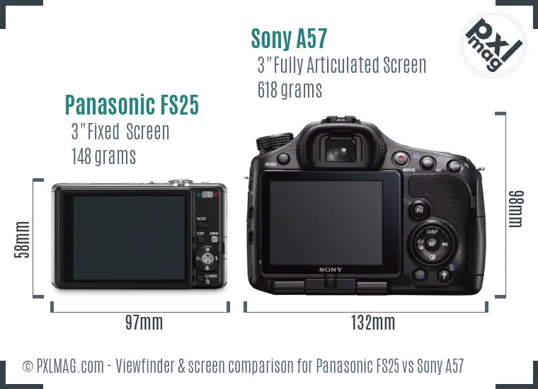 Panasonic FS25 vs Sony A57 Screen and Viewfinder comparison