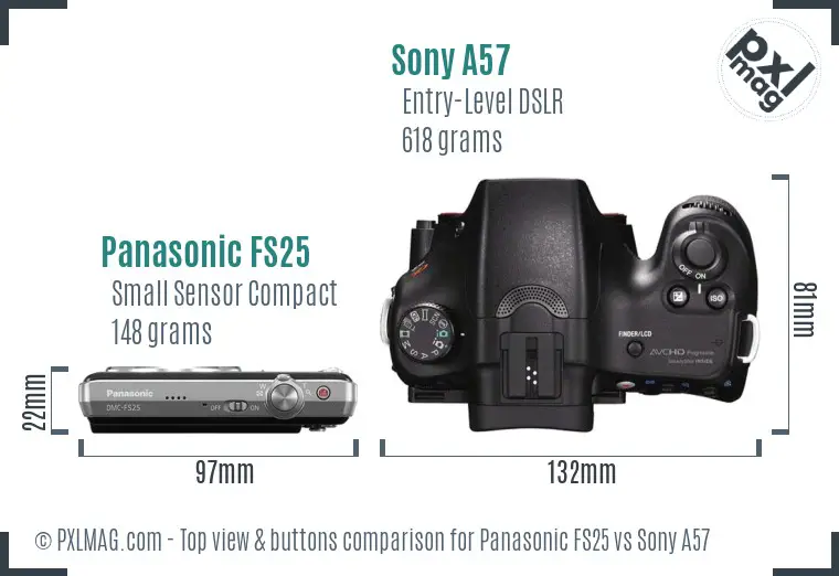 Panasonic FS25 vs Sony A57 top view buttons comparison