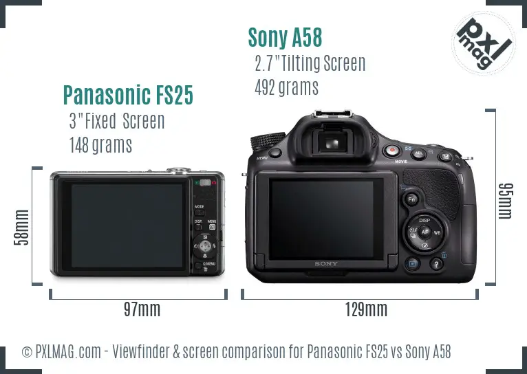 Panasonic FS25 vs Sony A58 Screen and Viewfinder comparison
