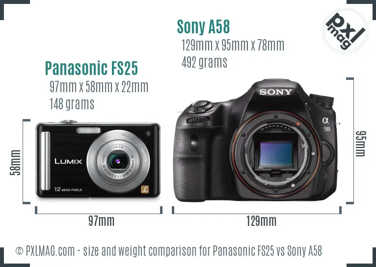 Panasonic FS25 vs Sony A58 size comparison