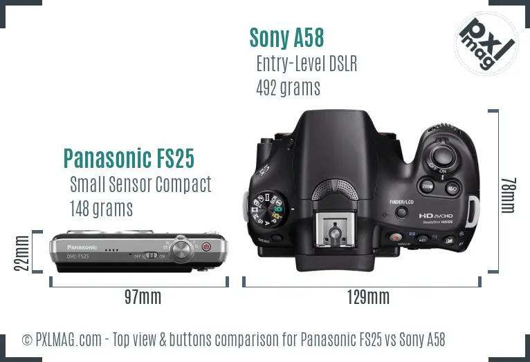 Panasonic FS25 vs Sony A58 top view buttons comparison