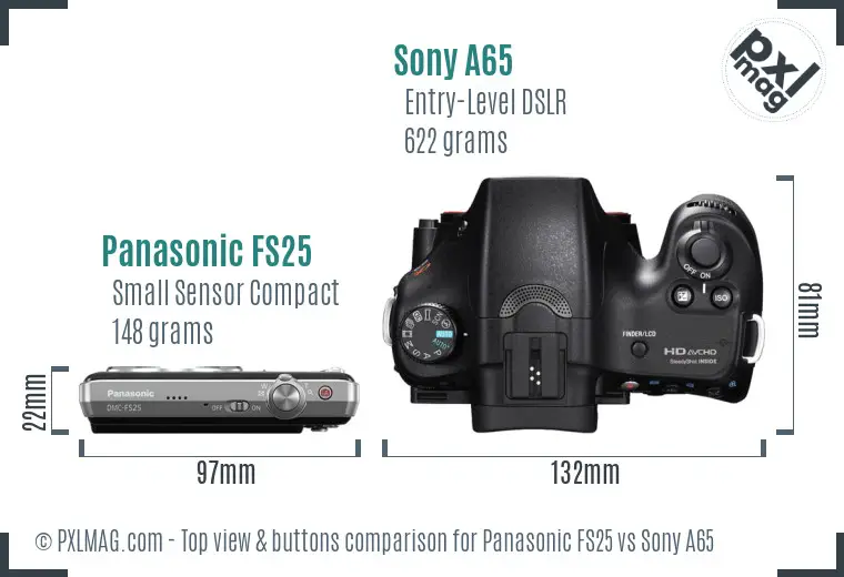 Panasonic FS25 vs Sony A65 top view buttons comparison