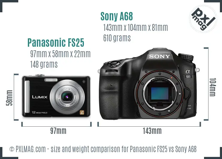 Panasonic FS25 vs Sony A68 size comparison