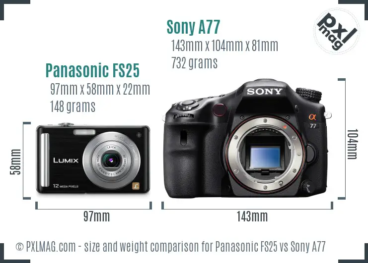 Panasonic FS25 vs Sony A77 size comparison