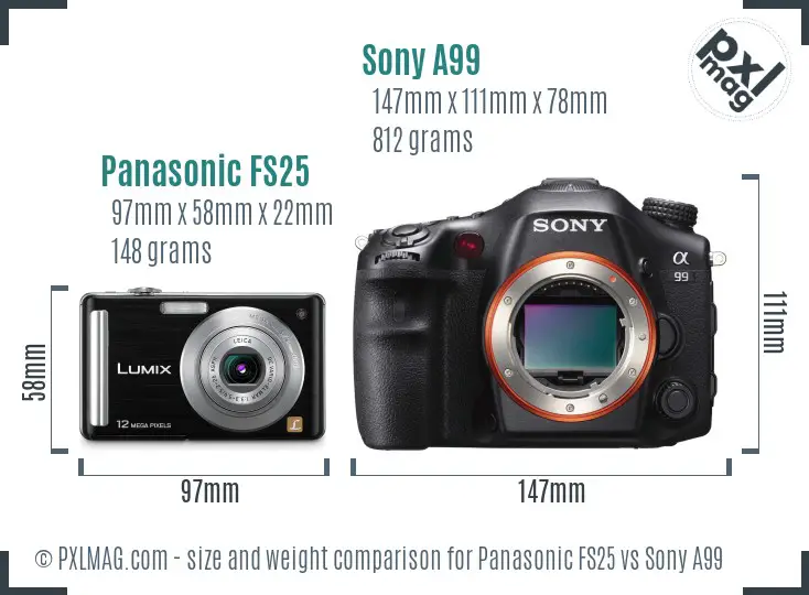 Panasonic FS25 vs Sony A99 size comparison