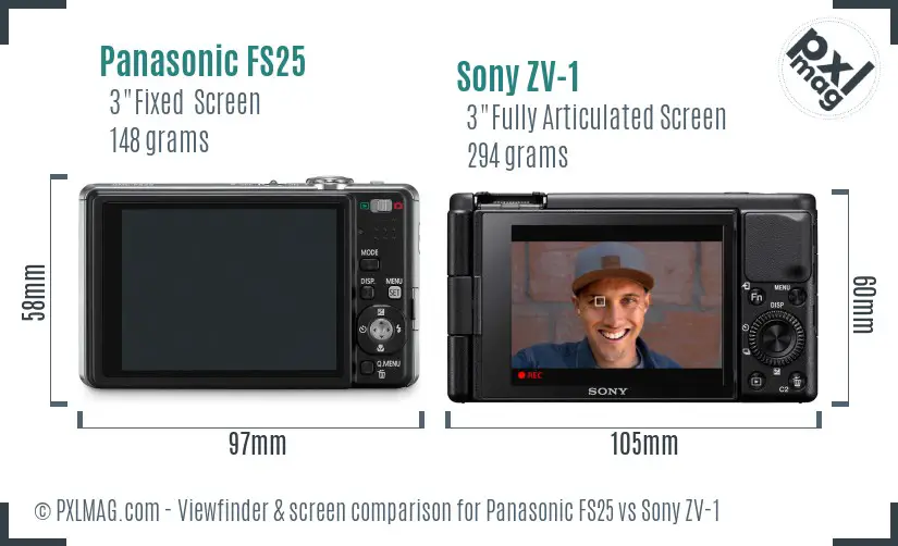 Panasonic FS25 vs Sony ZV-1 Screen and Viewfinder comparison