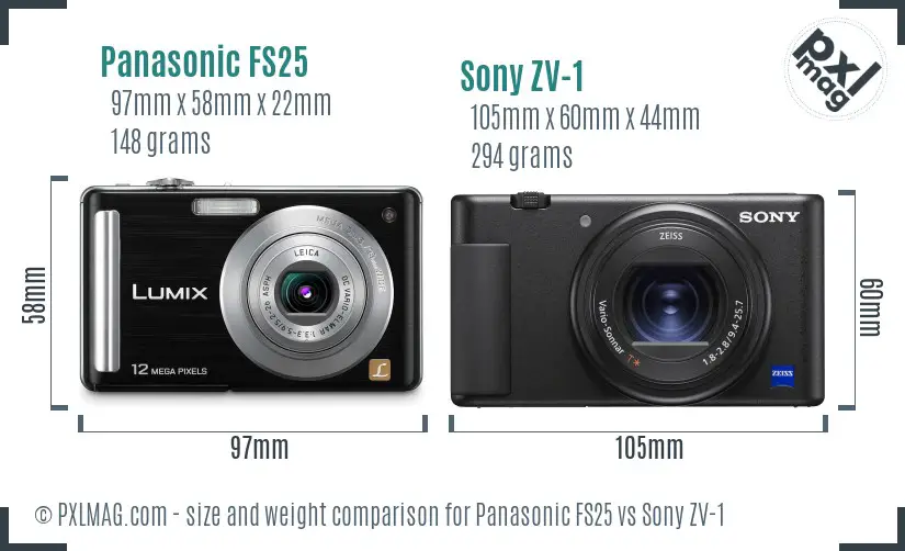 Panasonic FS25 vs Sony ZV-1 size comparison