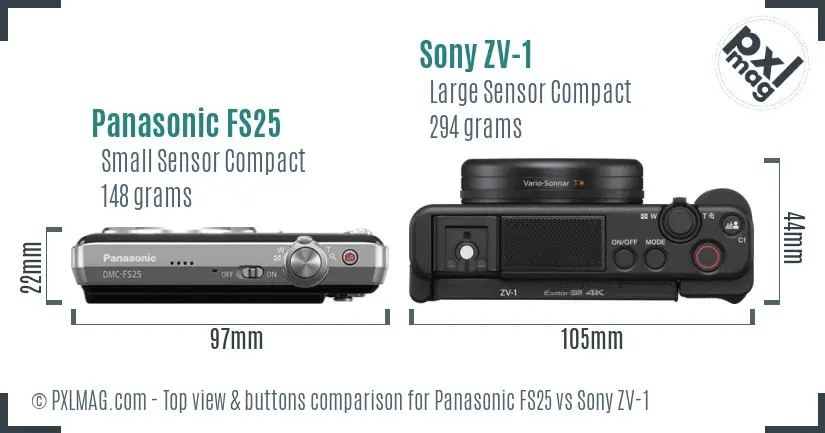 Panasonic FS25 vs Sony ZV-1 top view buttons comparison
