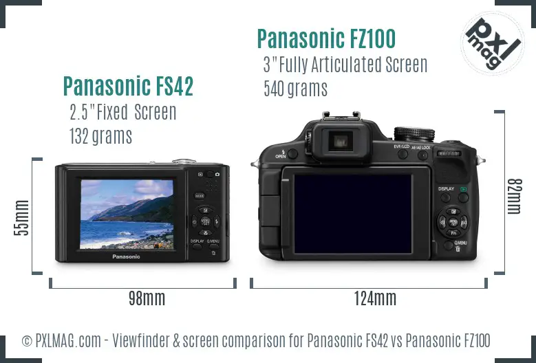Panasonic FS42 vs Panasonic FZ100 Screen and Viewfinder comparison