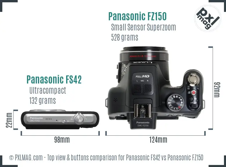 Panasonic FS42 vs Panasonic FZ150 top view buttons comparison