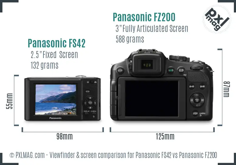 Panasonic FS42 vs Panasonic FZ200 Screen and Viewfinder comparison