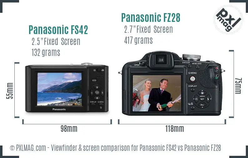 Panasonic FS42 vs Panasonic FZ28 Screen and Viewfinder comparison