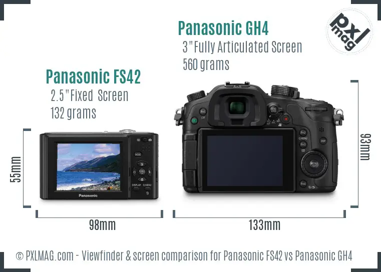 Panasonic FS42 vs Panasonic GH4 Screen and Viewfinder comparison