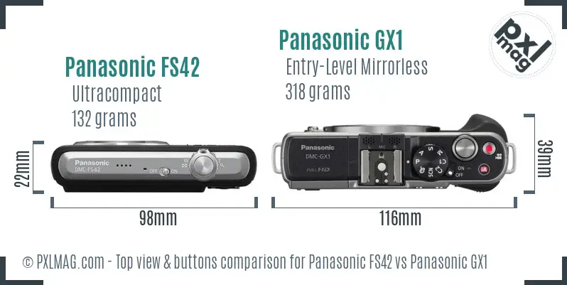 Panasonic FS42 vs Panasonic GX1 top view buttons comparison