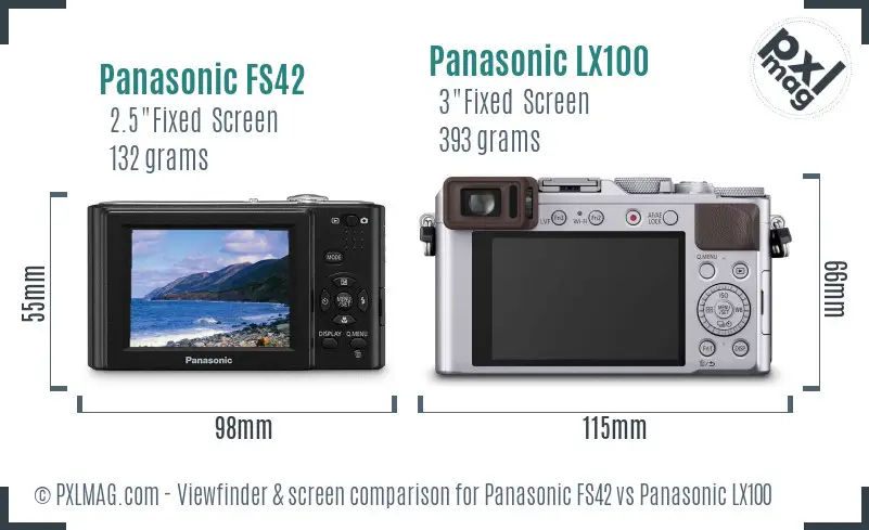 Panasonic FS42 vs Panasonic LX100 Screen and Viewfinder comparison