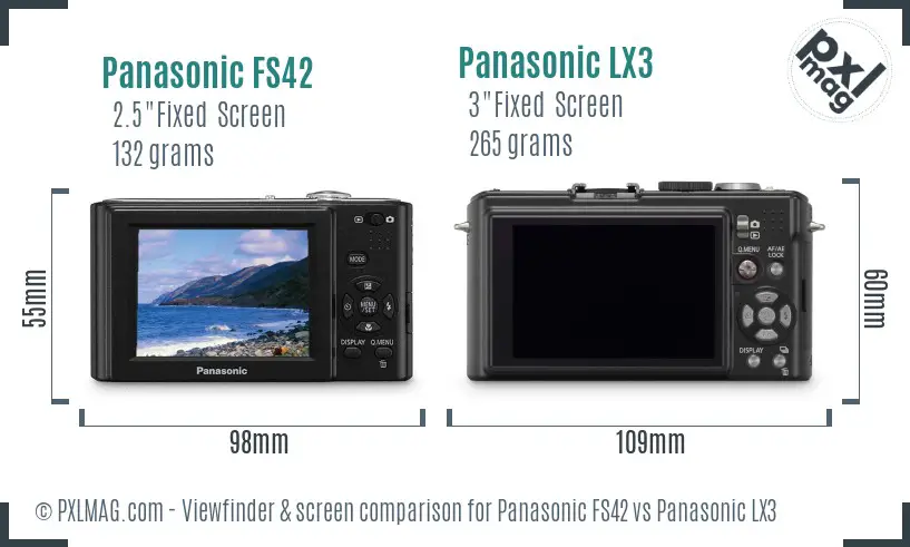 Panasonic FS42 vs Panasonic LX3 Screen and Viewfinder comparison