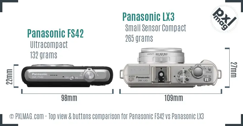 Panasonic FS42 vs Panasonic LX3 top view buttons comparison