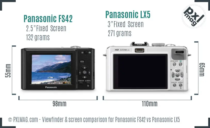Panasonic FS42 vs Panasonic LX5 Screen and Viewfinder comparison