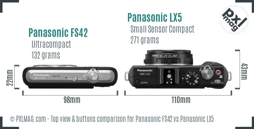 Panasonic FS42 vs Panasonic LX5 top view buttons comparison