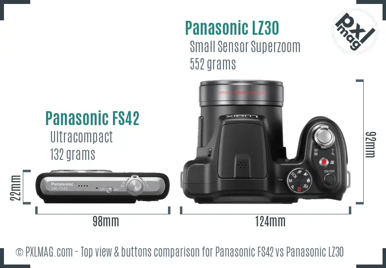 Panasonic FS42 vs Panasonic LZ30 top view buttons comparison