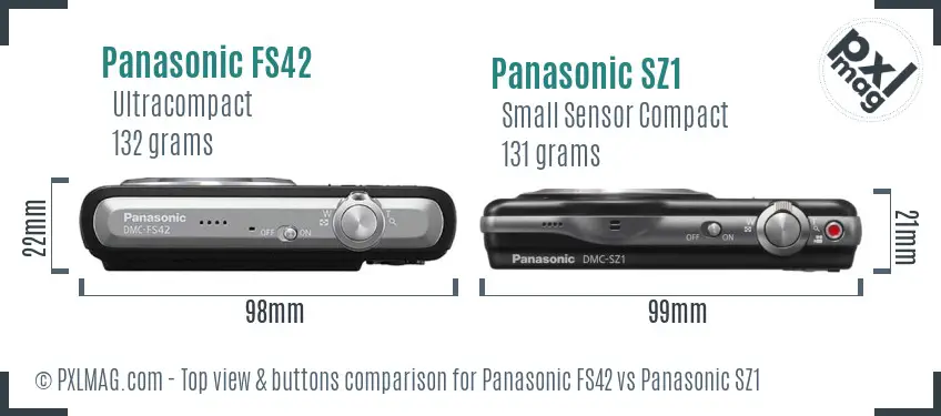 Panasonic FS42 vs Panasonic SZ1 top view buttons comparison