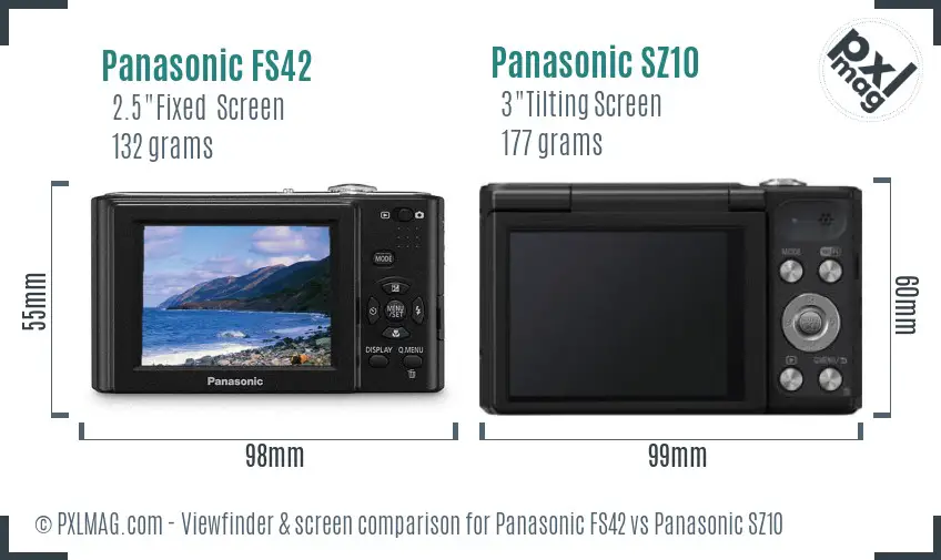 Panasonic FS42 vs Panasonic SZ10 Screen and Viewfinder comparison