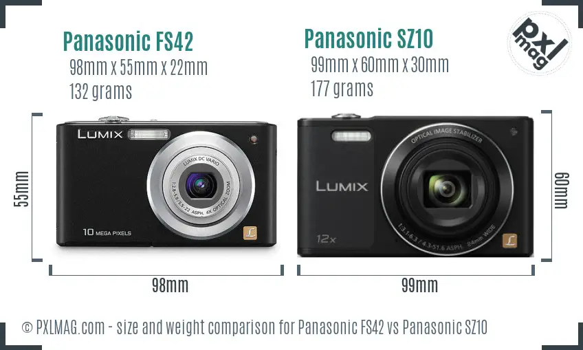 Panasonic FS42 vs Panasonic SZ10 size comparison