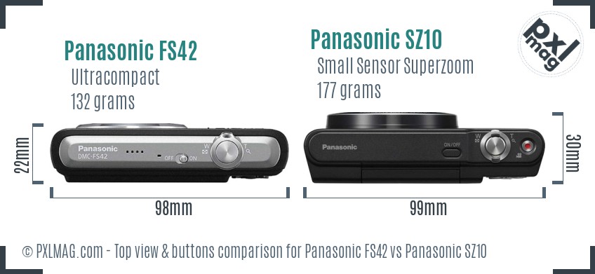 Panasonic FS42 vs Panasonic SZ10 top view buttons comparison
