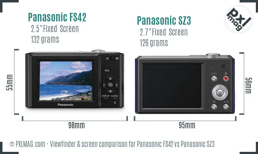 Panasonic FS42 vs Panasonic SZ3 Screen and Viewfinder comparison