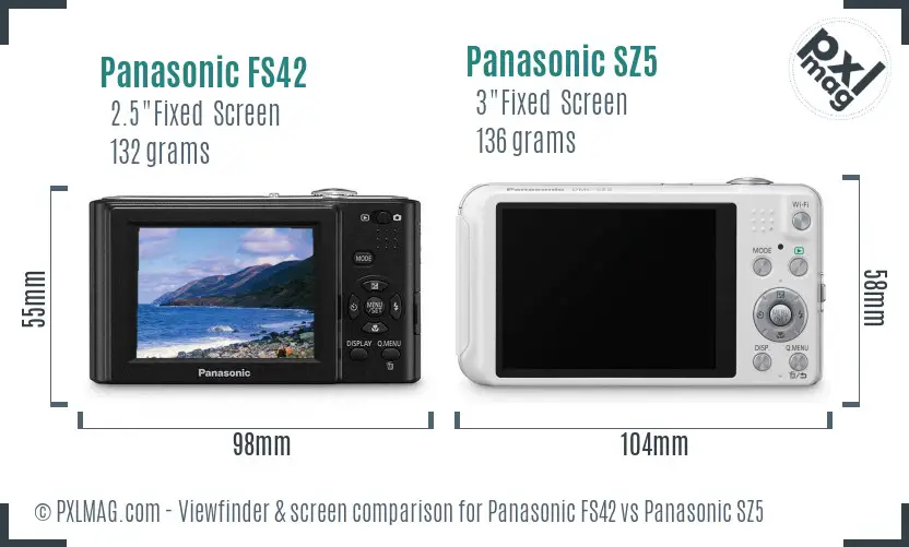 Panasonic FS42 vs Panasonic SZ5 Screen and Viewfinder comparison
