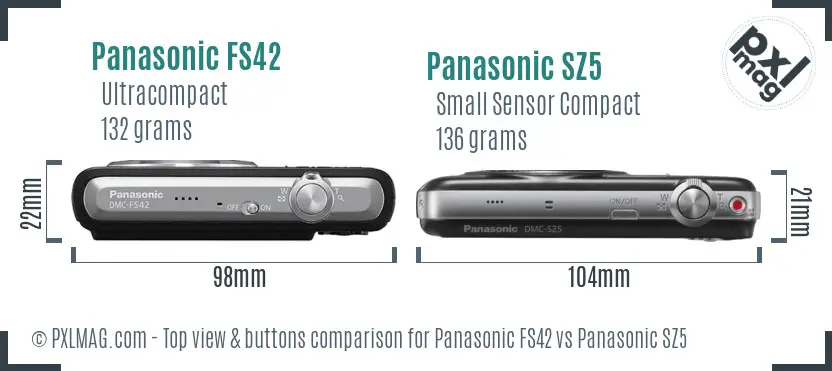 Panasonic FS42 vs Panasonic SZ5 top view buttons comparison