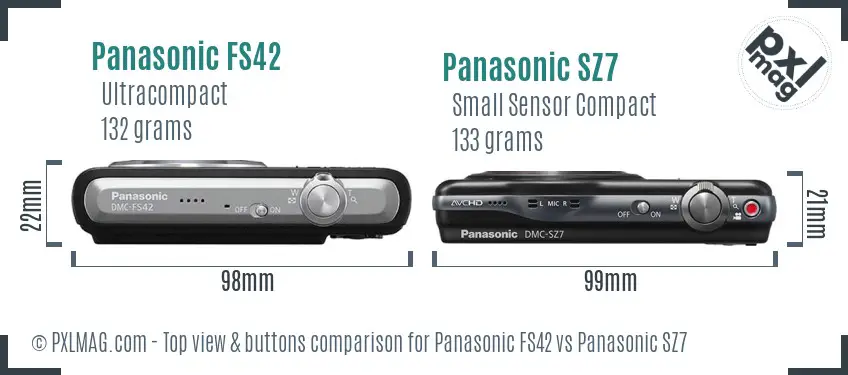 Panasonic FS42 vs Panasonic SZ7 top view buttons comparison