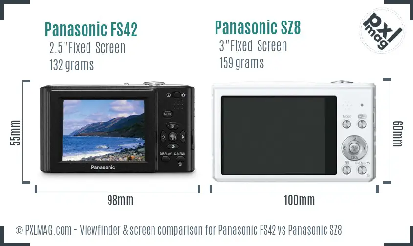 Panasonic FS42 vs Panasonic SZ8 Screen and Viewfinder comparison