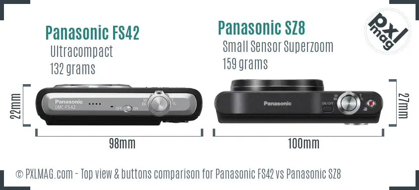 Panasonic FS42 vs Panasonic SZ8 top view buttons comparison